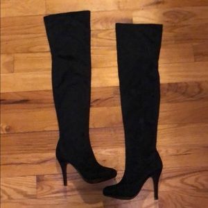 Bumper over the knee suede heeled boot 6.5